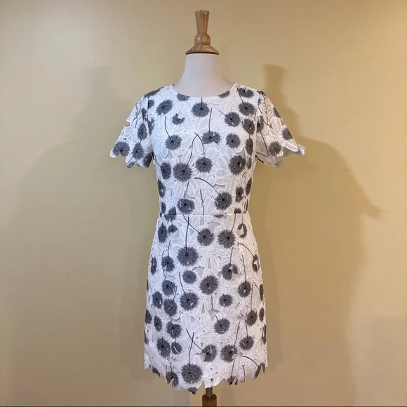 Grey Floral Embroidered Eyelet Lace Shift Dress - Picture 3 of 5